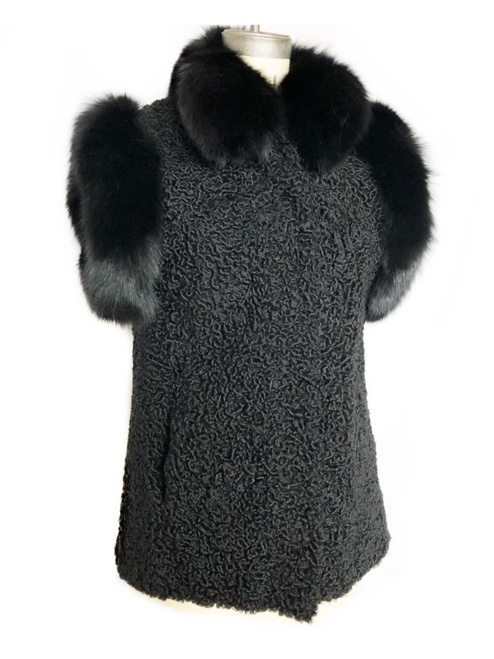 Vtg Black Lamb and Fox Vest High Fashion Hollywood Glam Outerwear S
